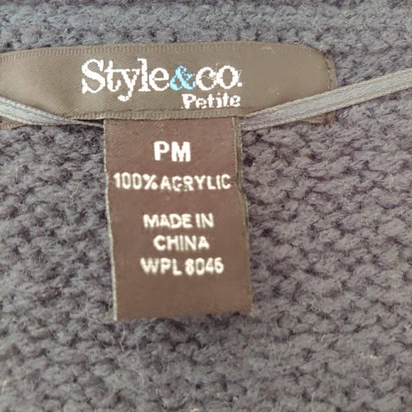 Style & Co petite cable knit cardigan button sleeveless sweater/sizePM/navy blue - Picture 8 of 8